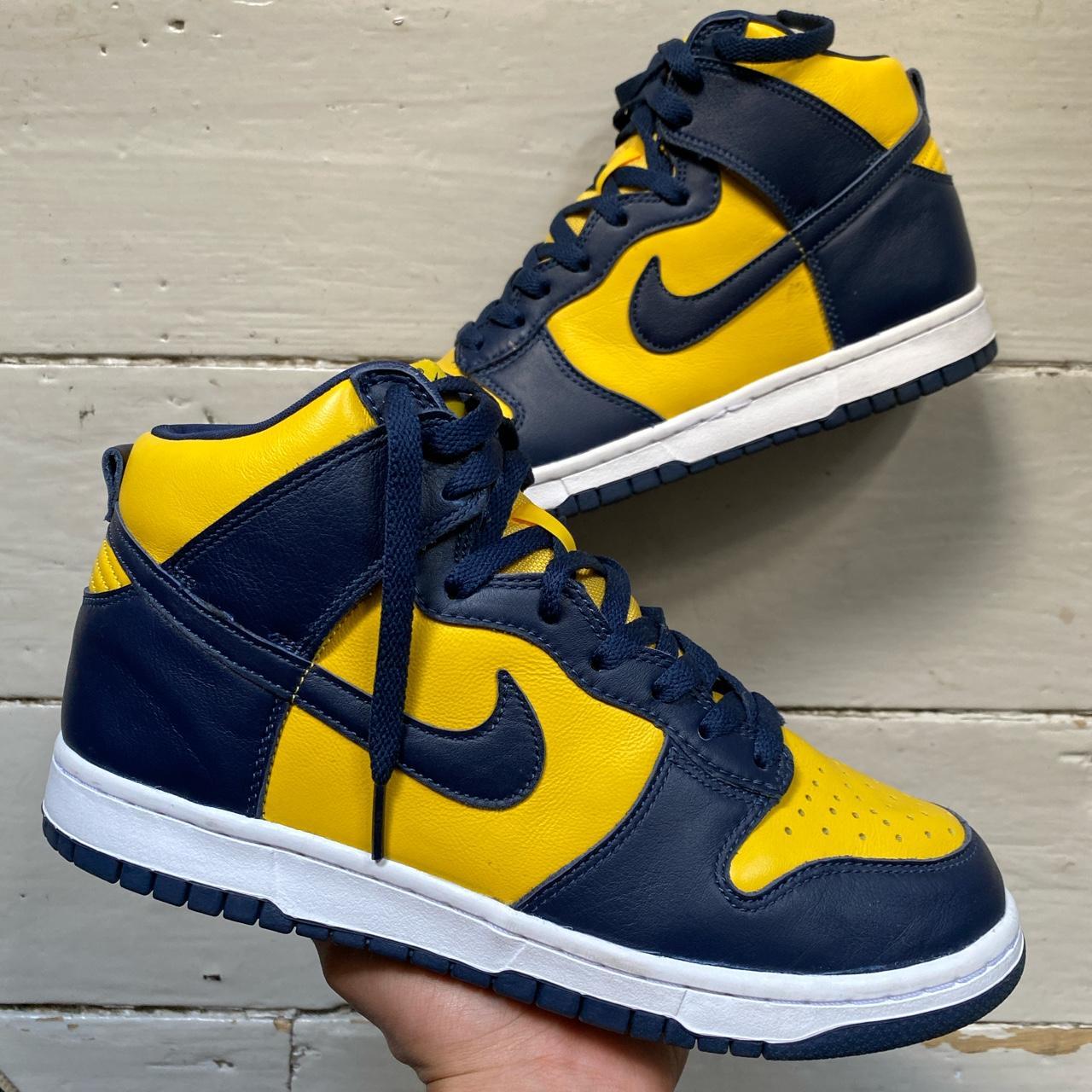 Nike Dunk Hi Michigan Navy and Yellow 🌊 Near new,... - Depop