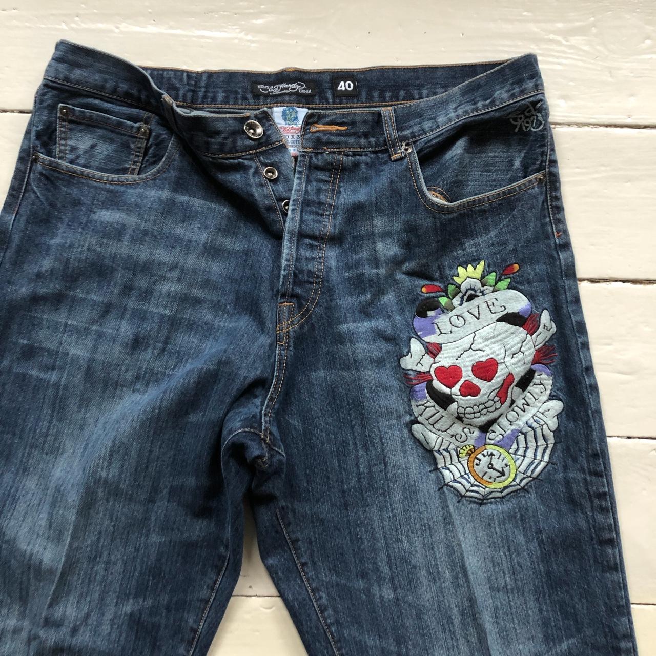 Ed hardy Vintage Love Kills Slowly Skull Jeans 💀🗽... - Depop