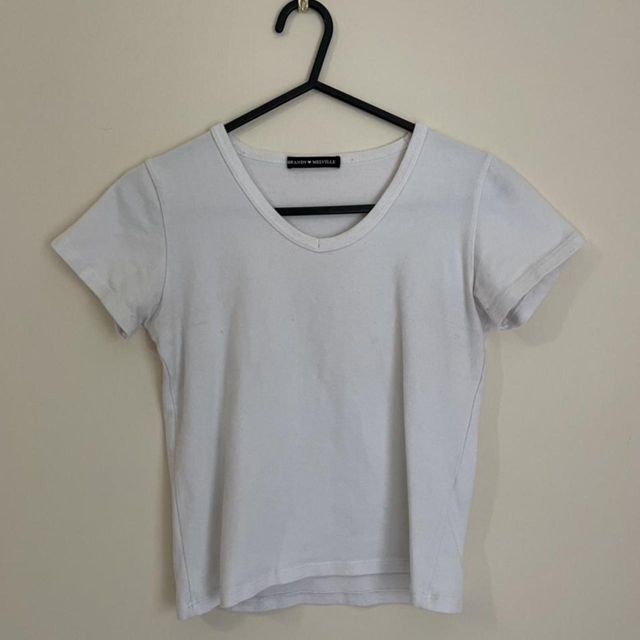 Brandy Melville plain white crop v neck baby t... - Depop