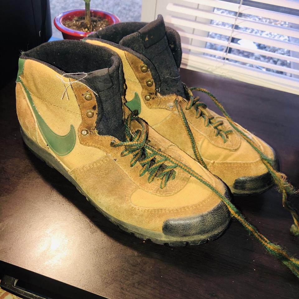 80s nike hiking boots amount of vintage wear for a... - Depop