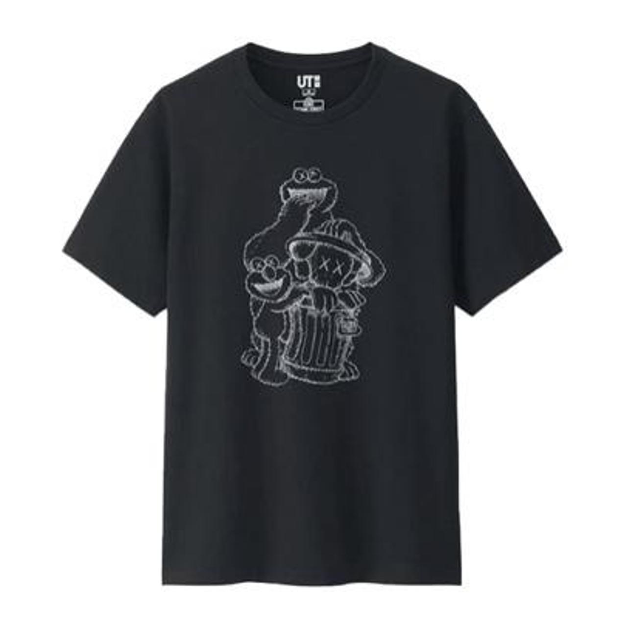 Rare Kaws x Uniqlo black Sesame Street T-shirt in... - Depop