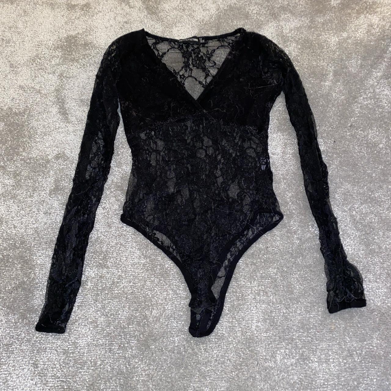 black lace bodysuit from pretty little thing UK Size... - Depop