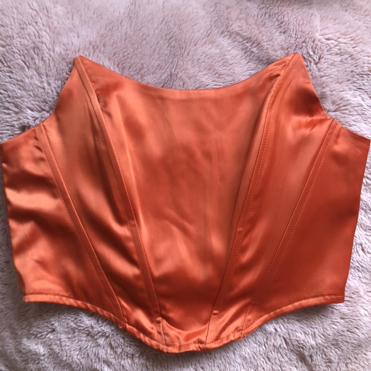 Orange satin corset crop top from PLT only been worn... - Depop