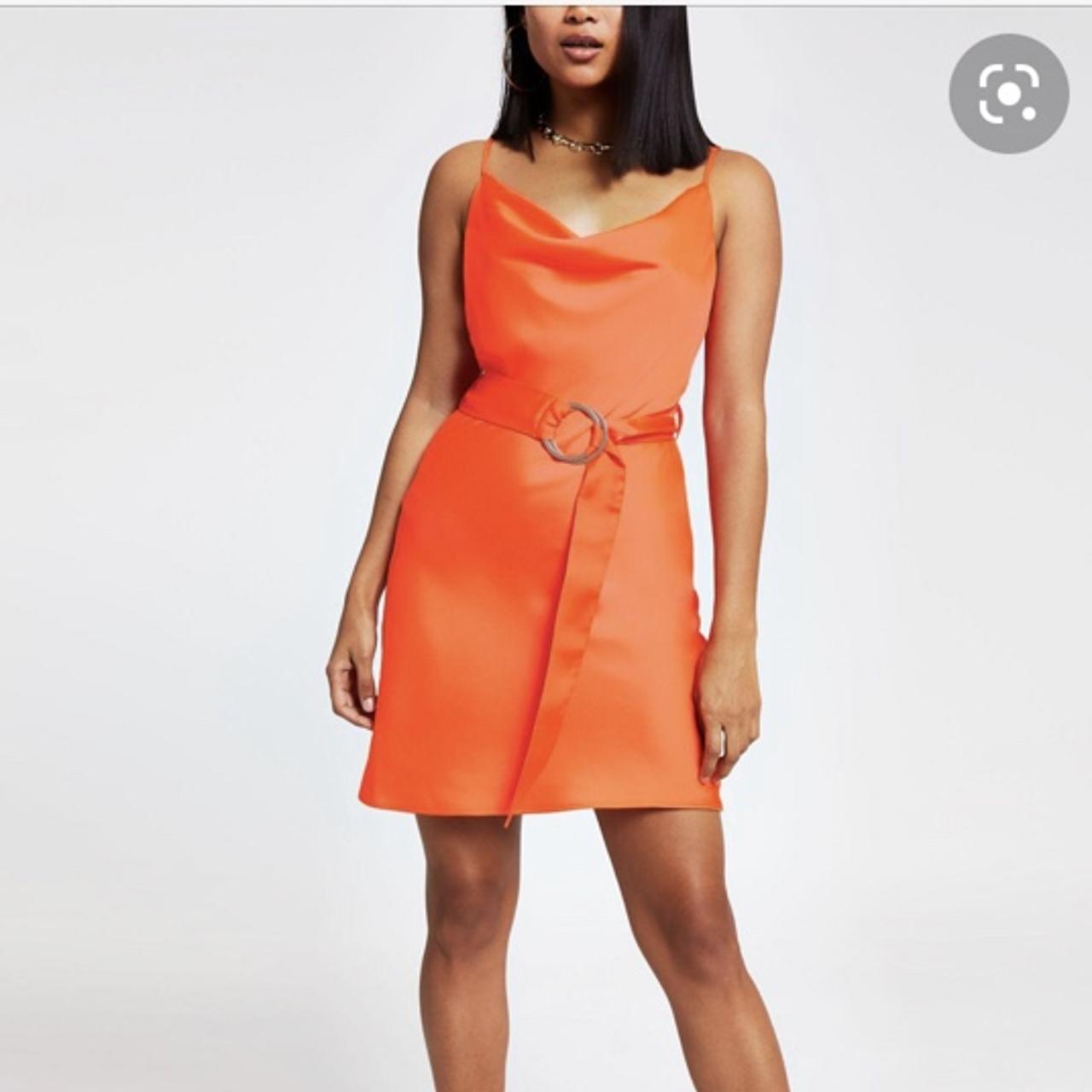 Gorgeous neon orange river island slip dress Size 8... - Depop