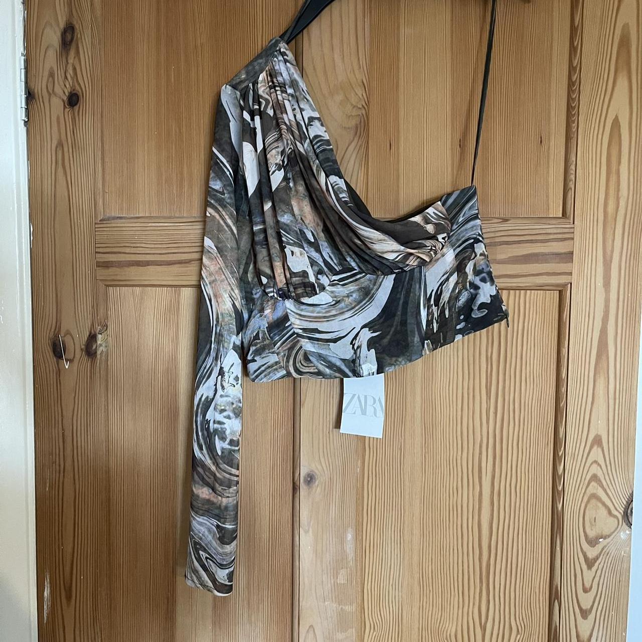 zara brown one shoulder top