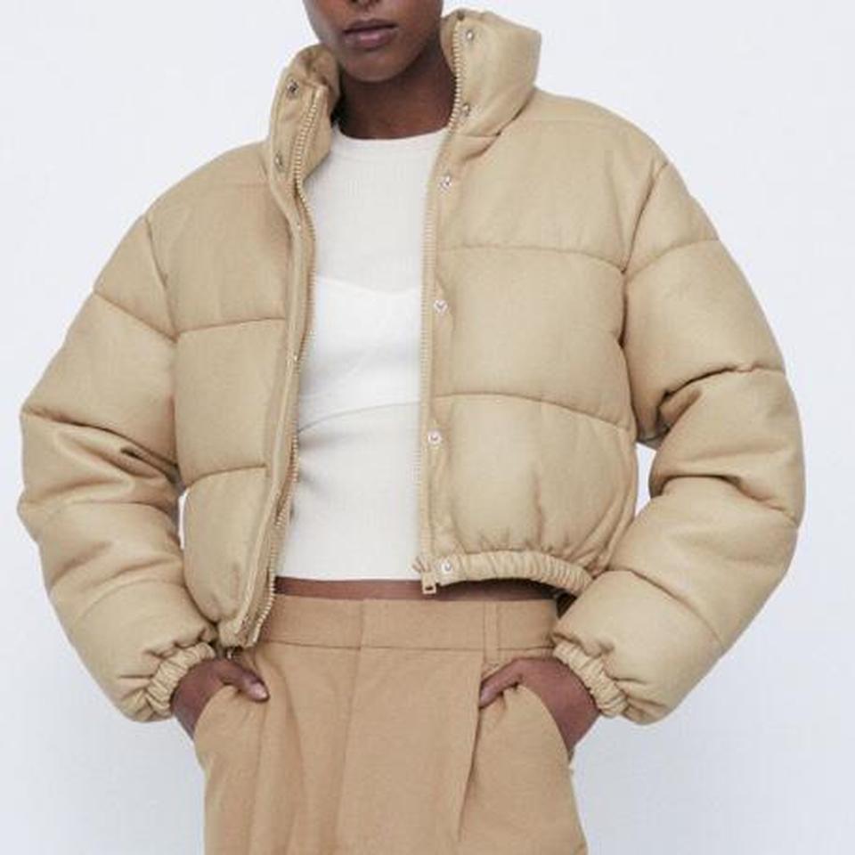 zara faux leather puffer jacket cream