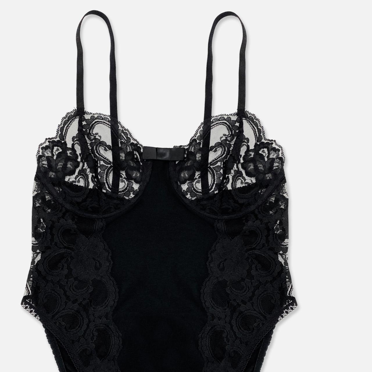 Vintage Black Lace Cotton Bustier HiCut Bodysuit 🖤... Depop