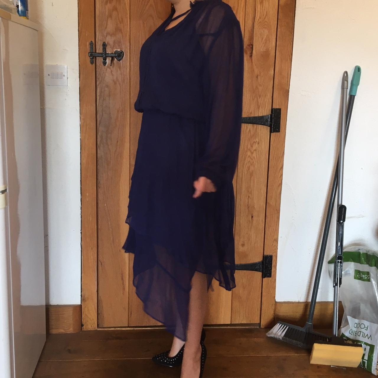 John Lewis navy blue frilly loose fitting sheer... Depop