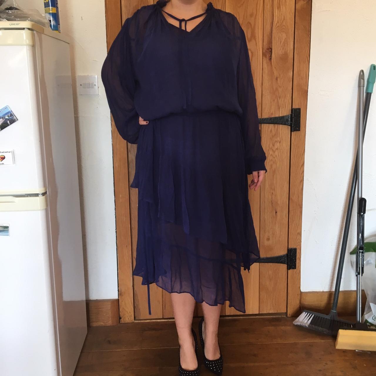 John Lewis navy blue frilly loose fitting sheer... Depop