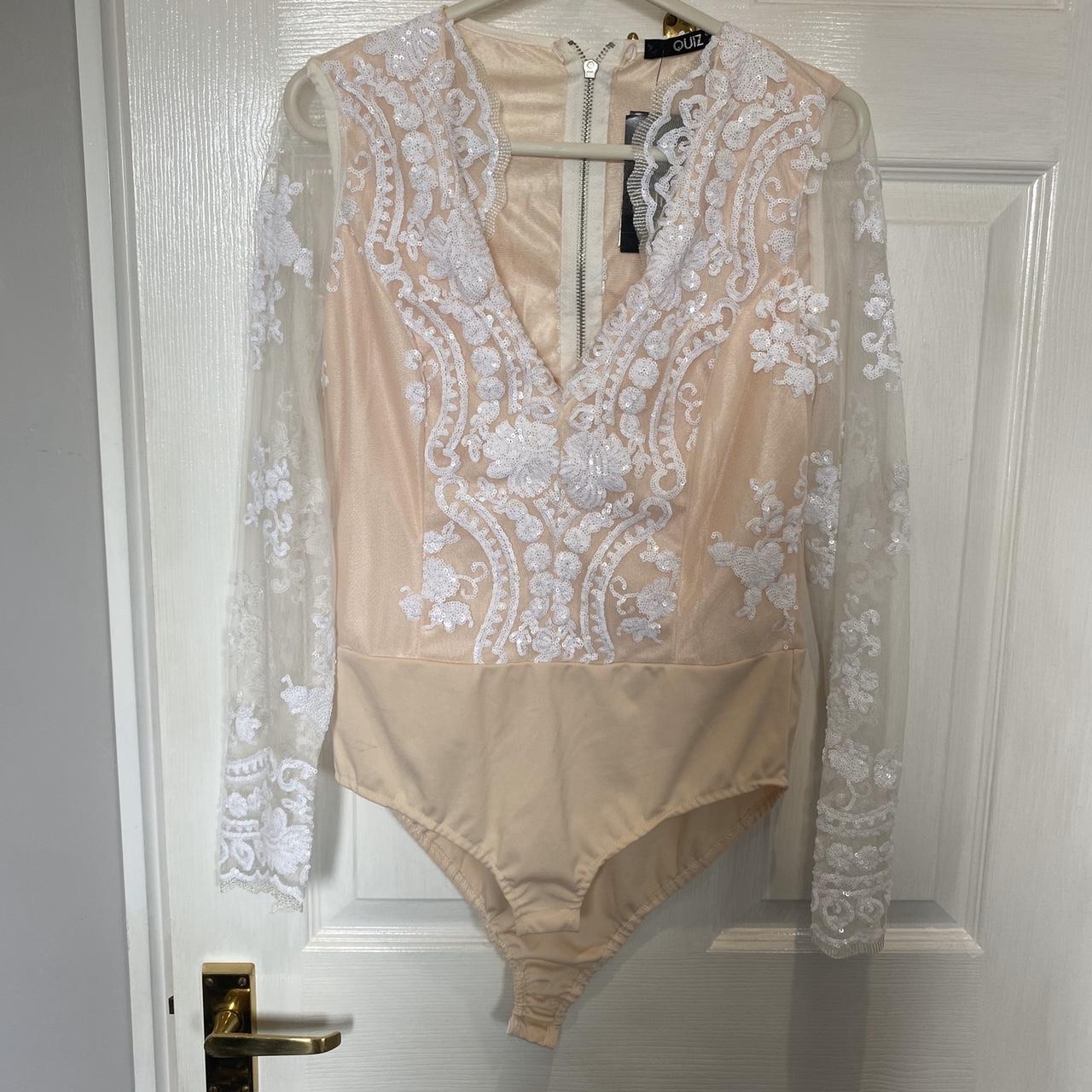 Quiz x Olivia Bowen Nude sequin bodysuit UK size... - Depop