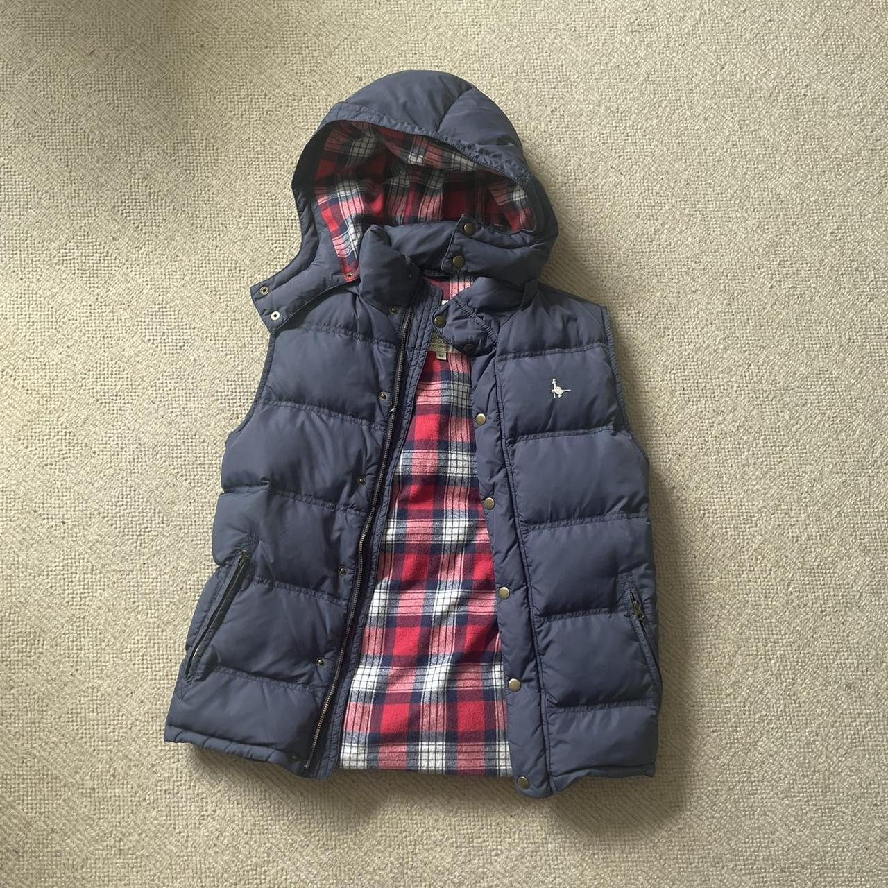 Jack Wills navy gilet with tartan interior Size... - Depop