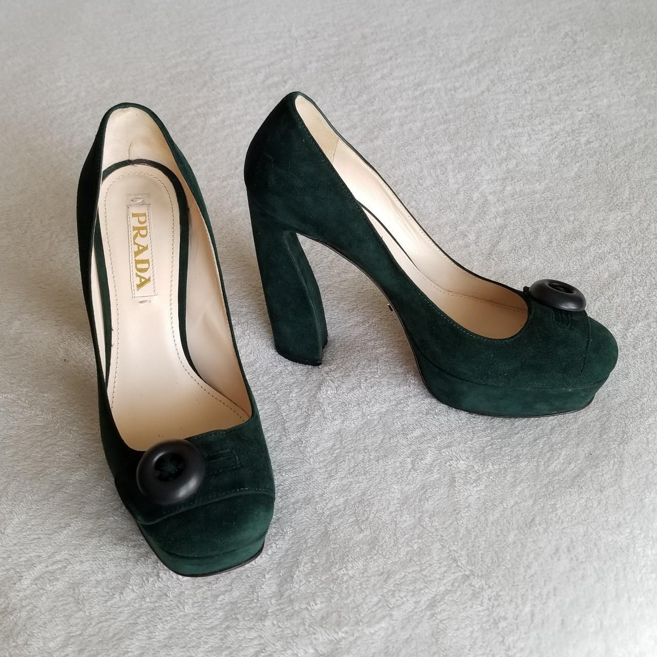 Prada Women's Green and Tan Courts | Depop