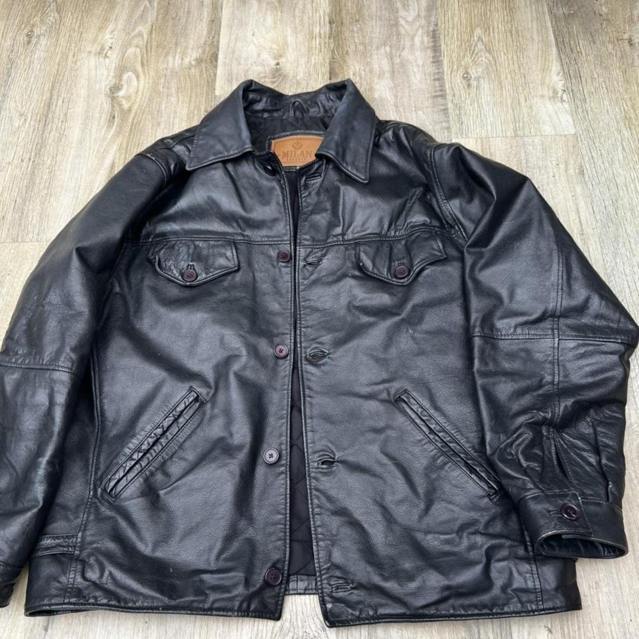 Milan leather jacket. Fits like an xl - Depop