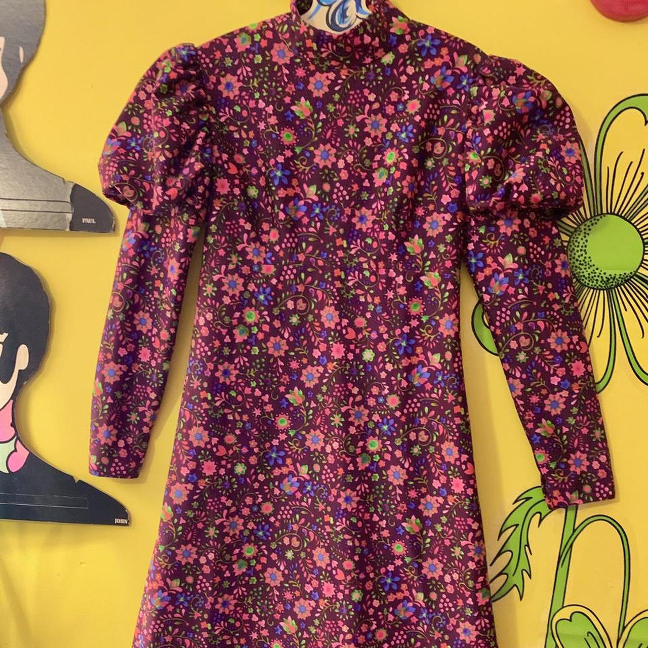 Incredible 1960s day glo flower power dress with... - Depop