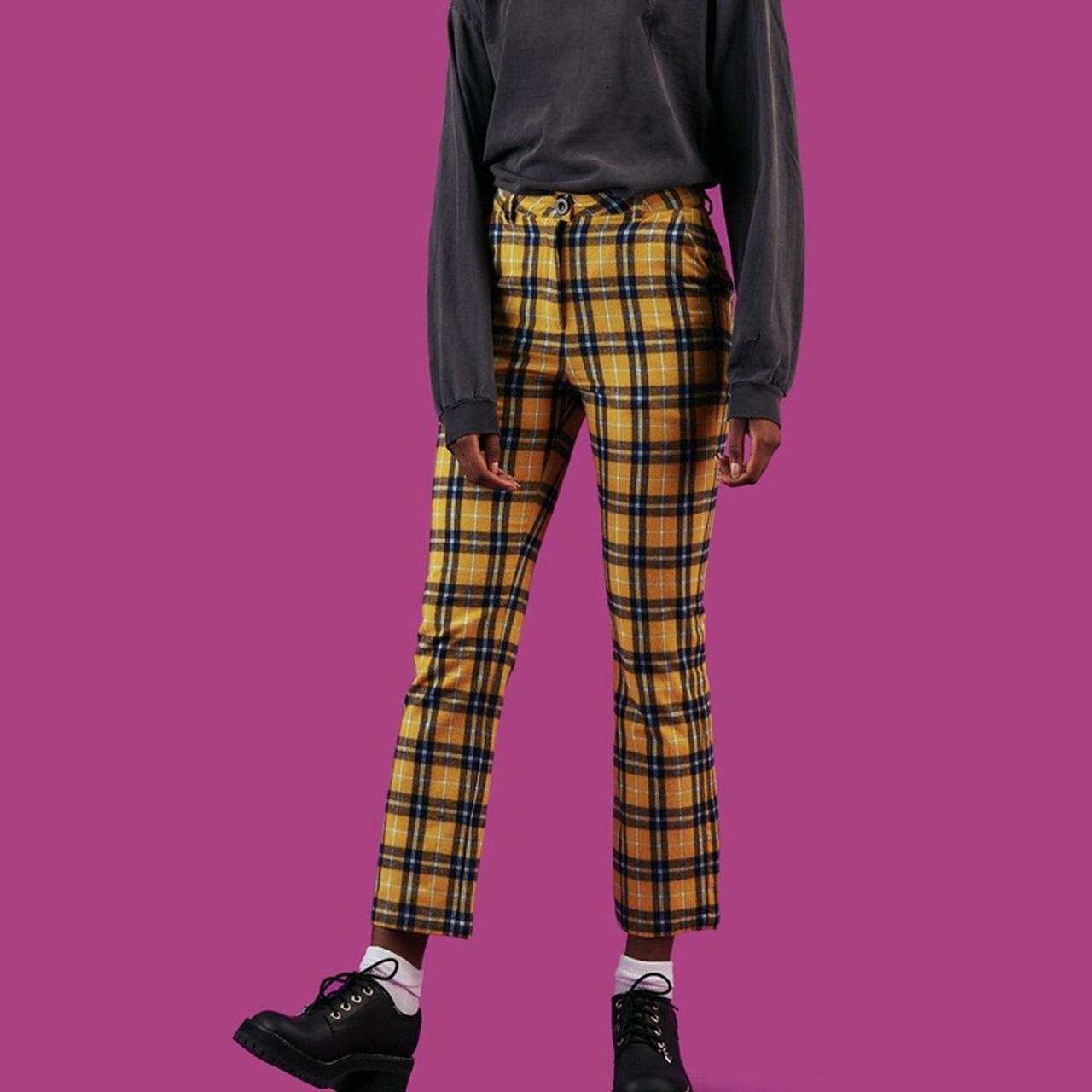 Unif Dawson Pants In Yellow Plaid Cute Mid Rise Depop