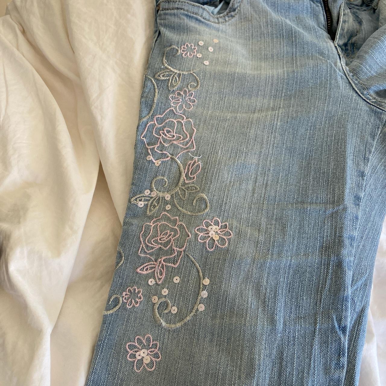 the cutestt embroidered y2k jeans with sequin... - Depop