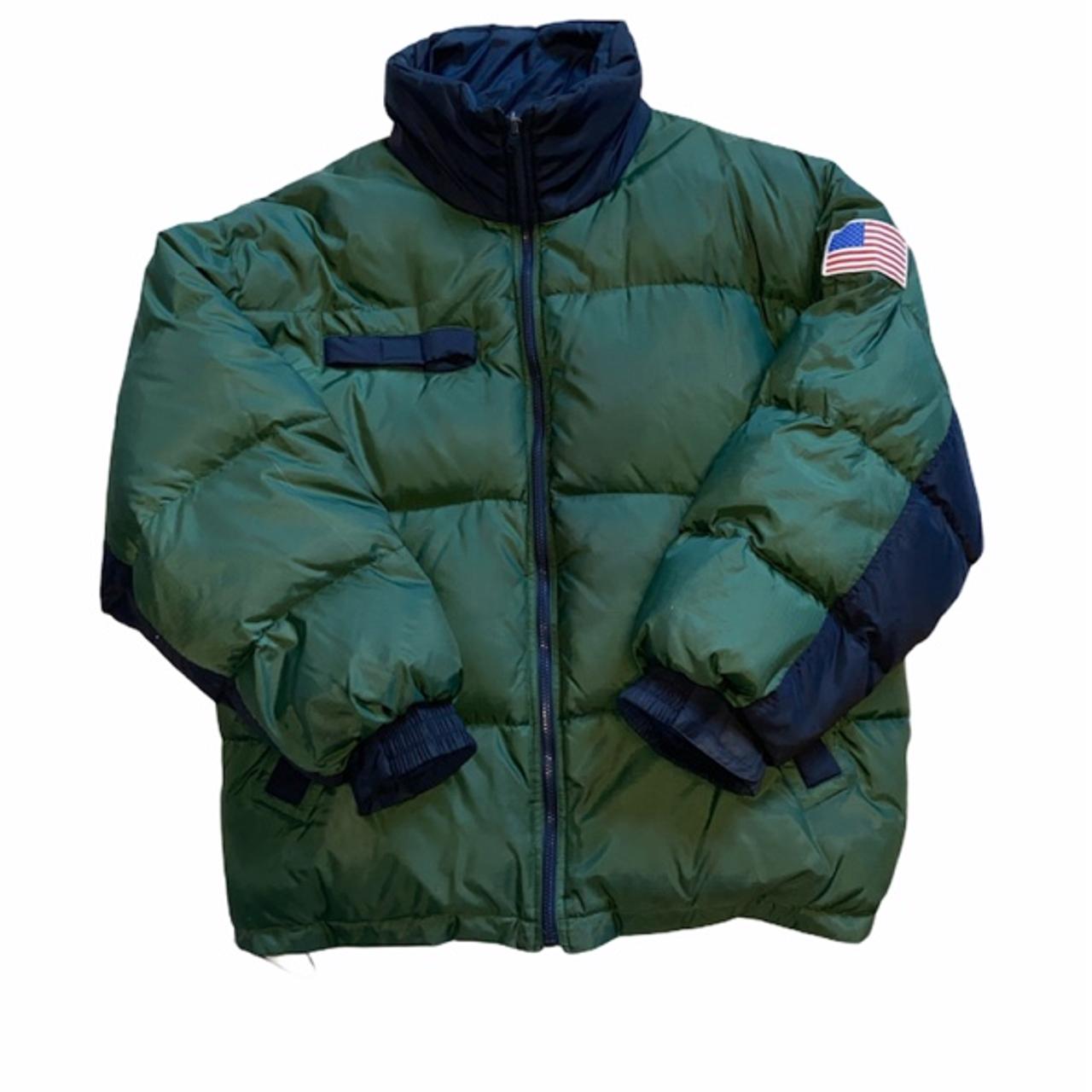 Rock Gear Green & Blue Puffer Jacket US patch logo... - Depop