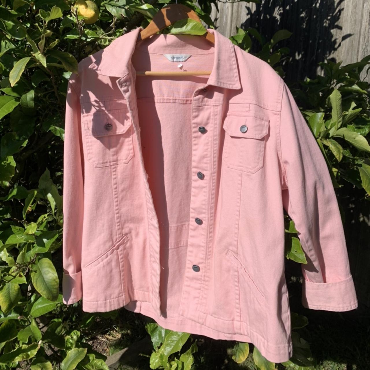 Pink denim look jacket! Oversized on a 6-8 or... - Depop