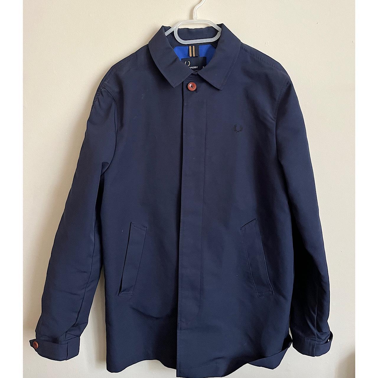 Fred Perry Men's Navy Coat | Depop