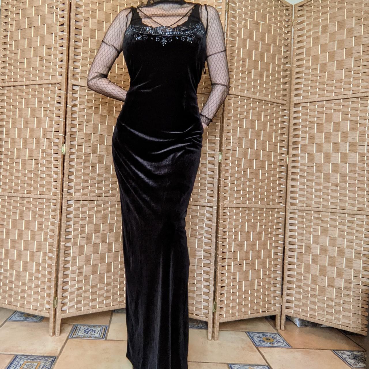 Black beaded evening dress by Dave and Johnny By - Depop