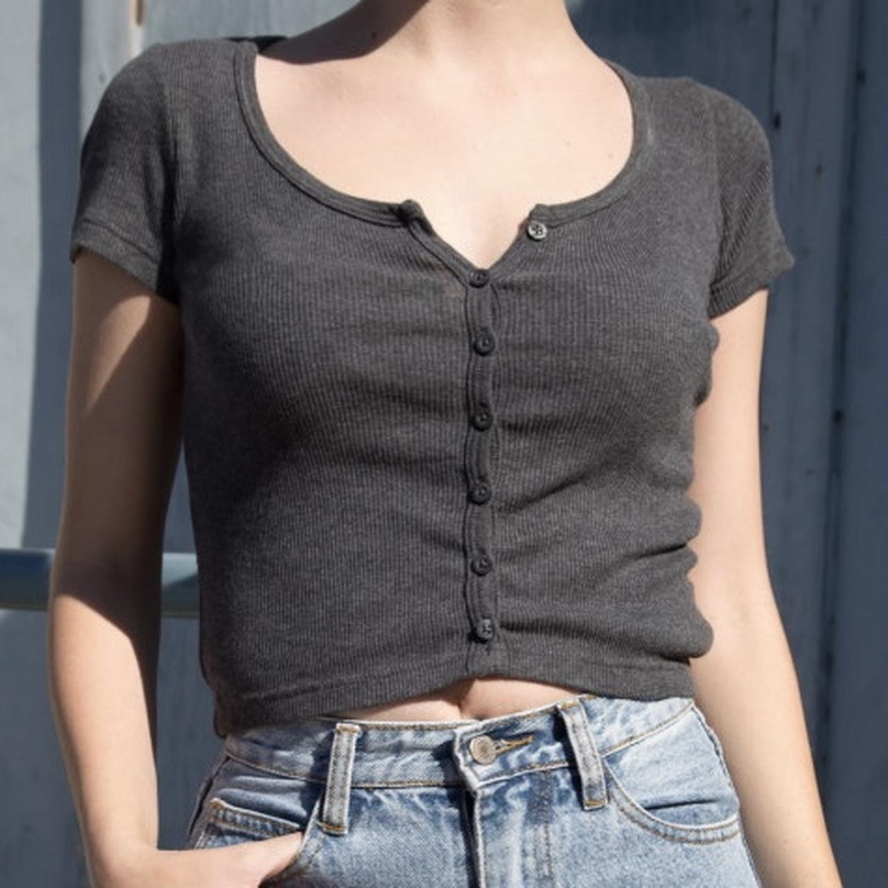 brandy melville gray ashlyn top - vneck, ribbed, - Depop