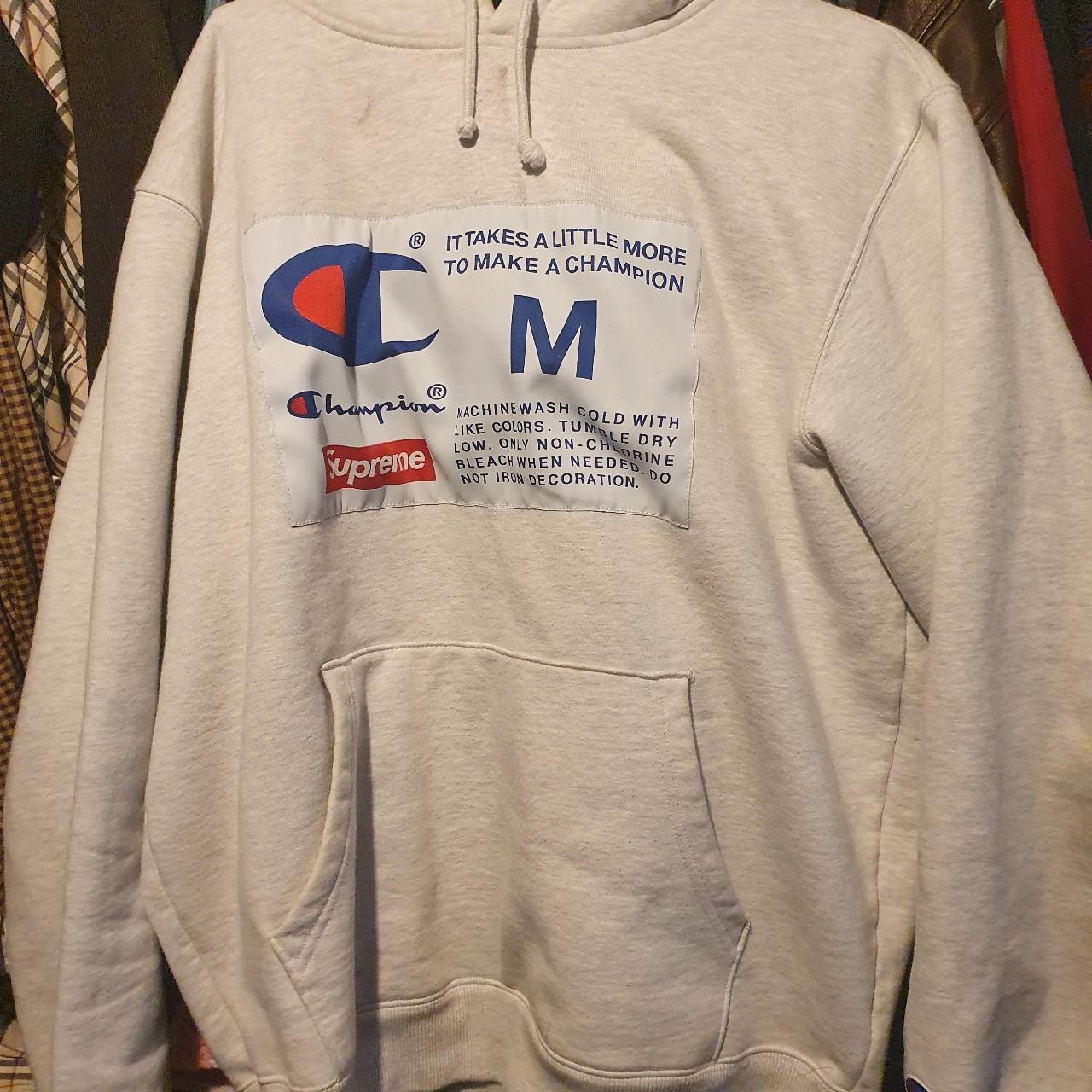 Champion supreme best sale label hoodie