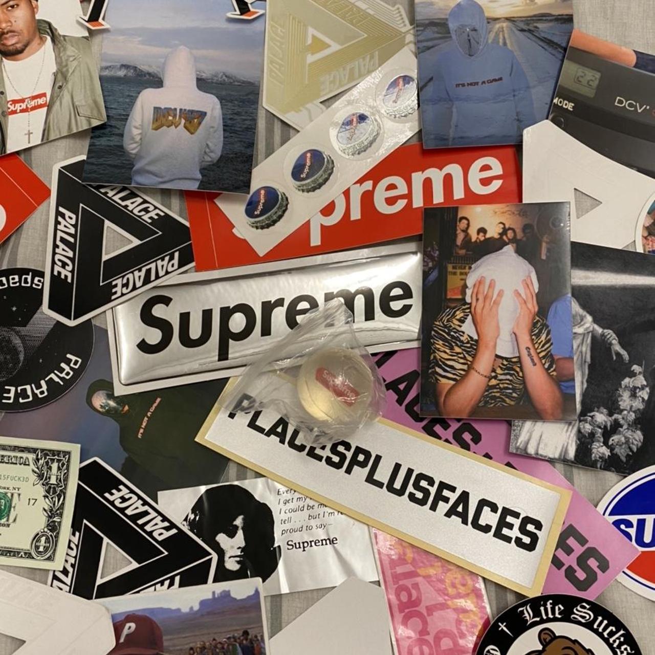 Supreme and on sale palace stickers and bags