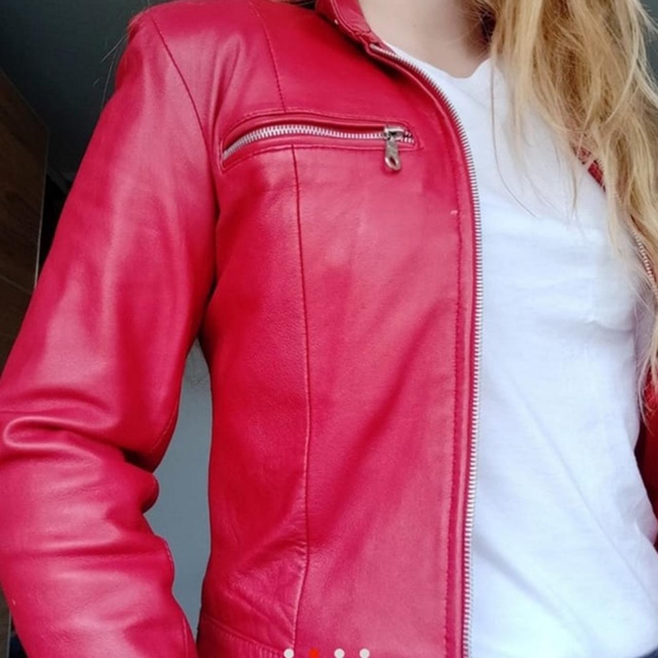 GORGEOUS vintage women's real red leather jacket... - Depop
