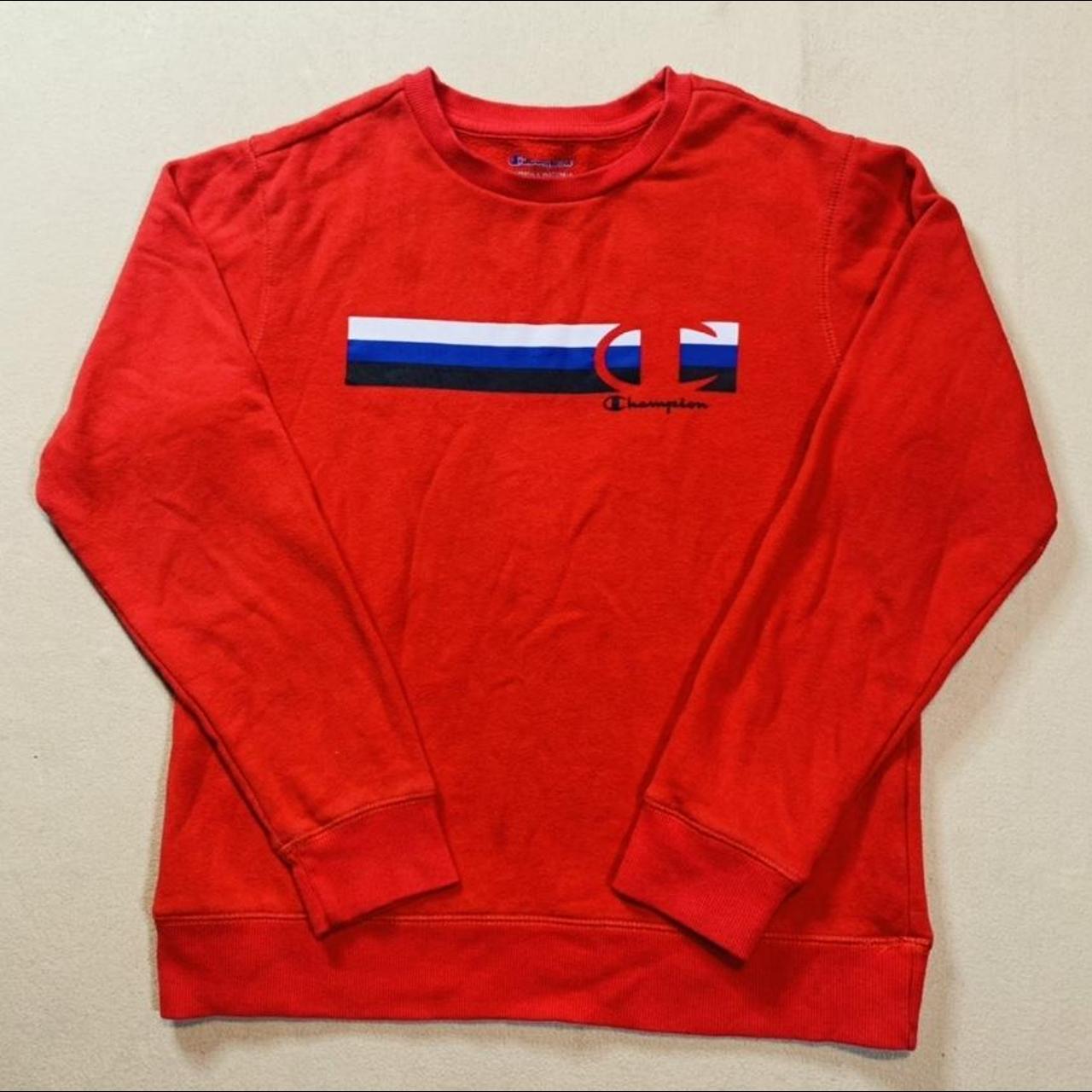 Youth Red Champion Crewneck Sweatshirt in good... - Depop