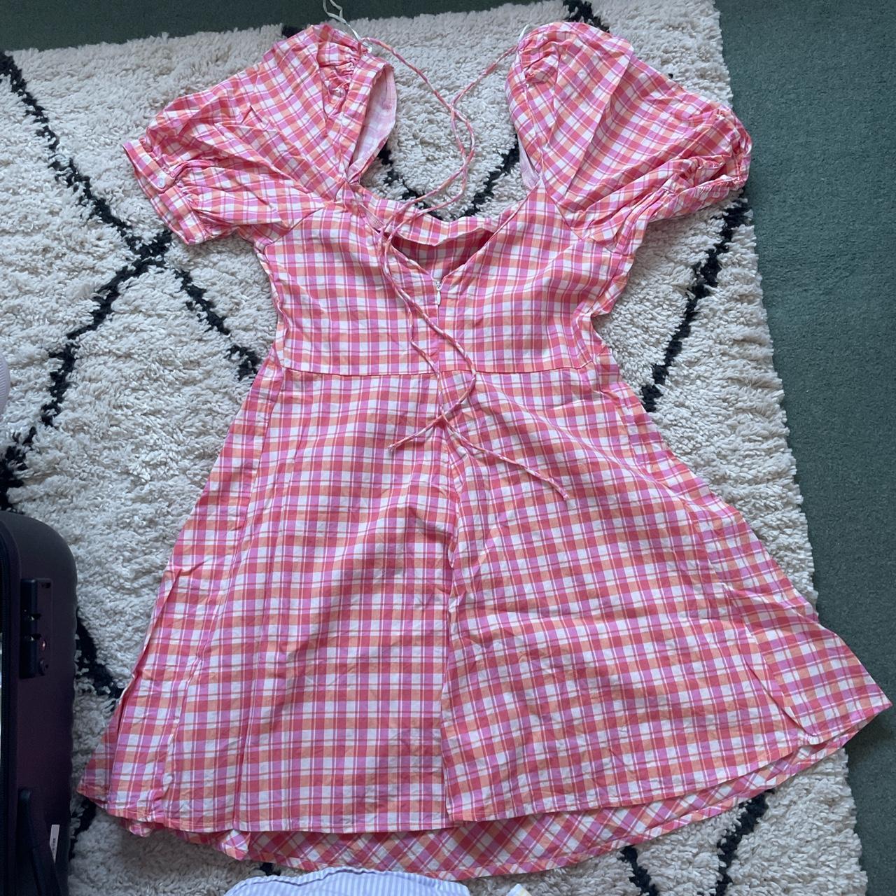 Checked babydoll dress with puff sleeves Worn once -... - Depop