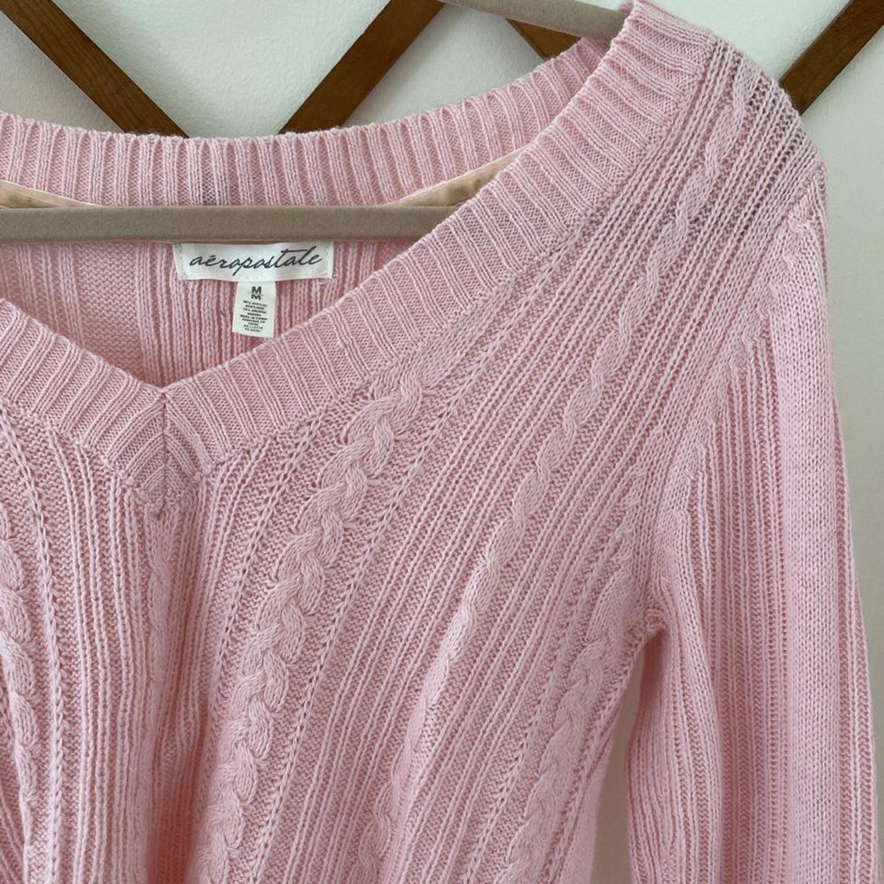 Light pink knit cropped v neck sweater. Raw... - Depop