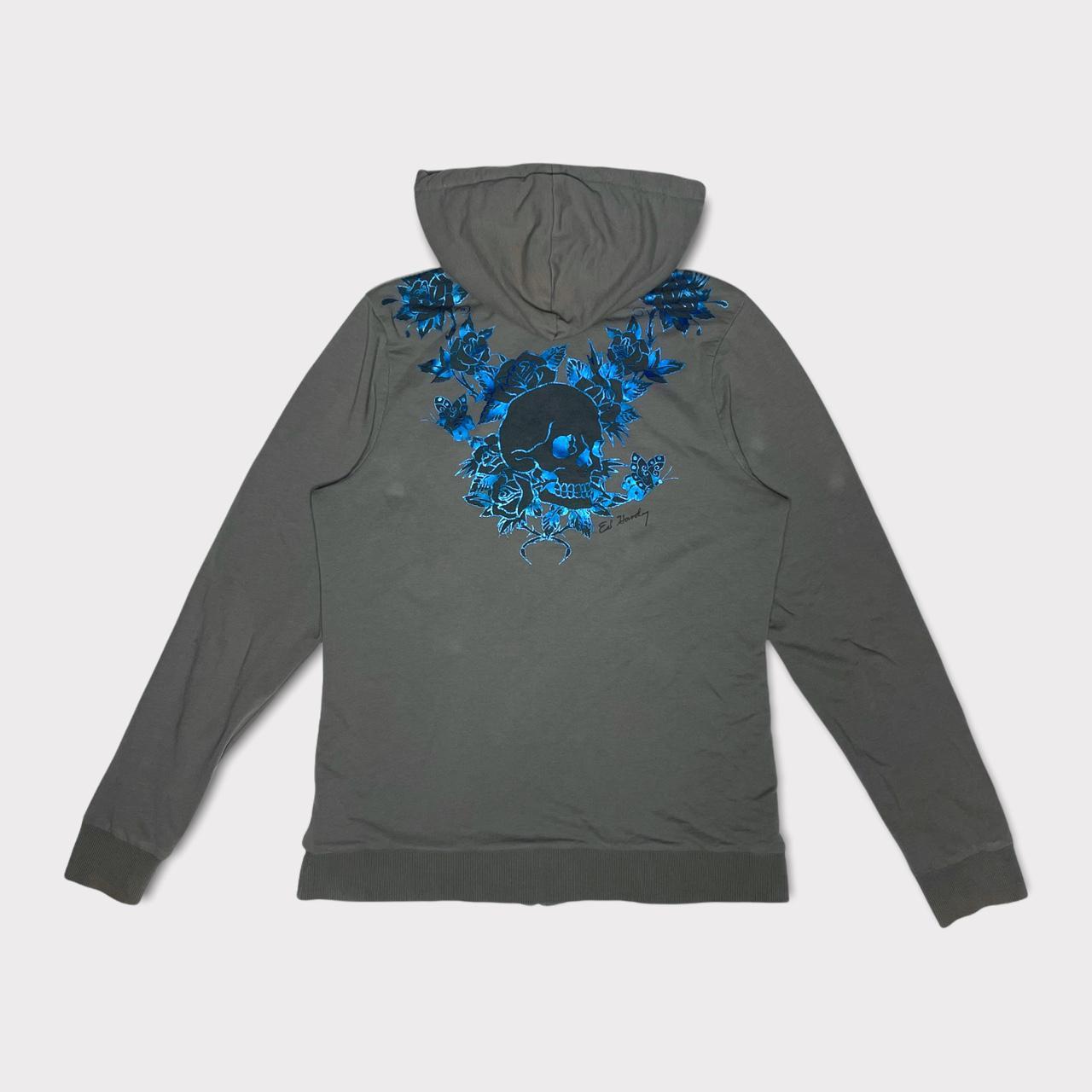 Ed Hardy Women's Grey and Blue Hoodie