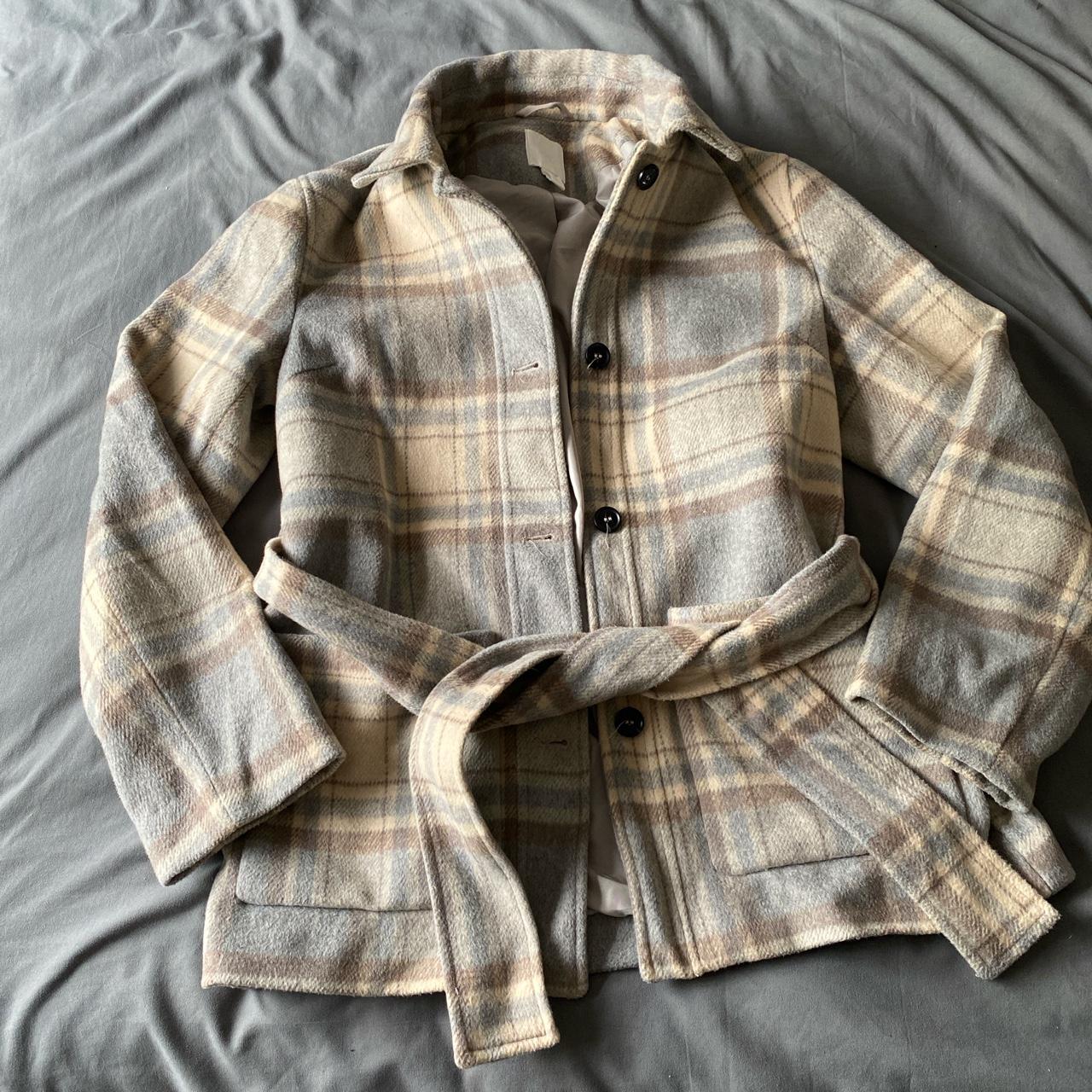 H&M check jacket with tie belt, woven fabric with a... - Depop