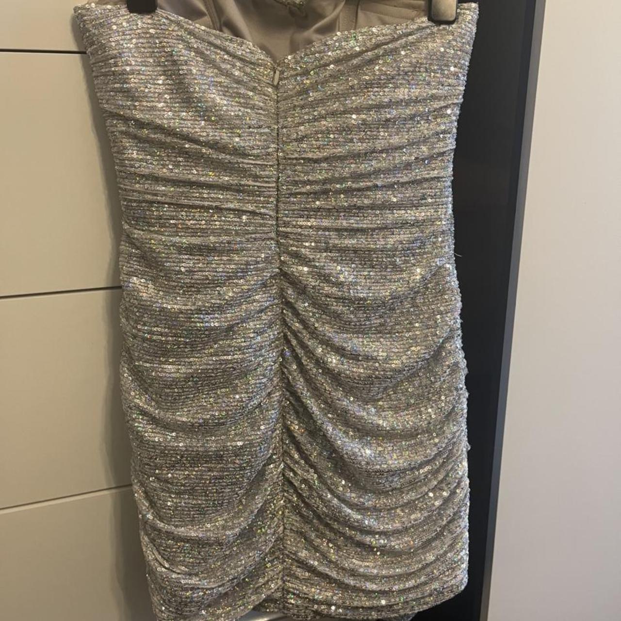 Holographic Silver Sequin Strapless Dress - ShopperBoard
