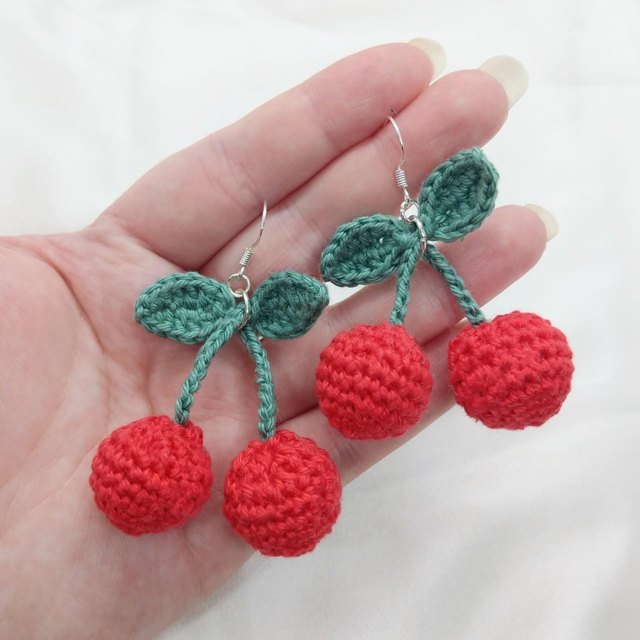 Crochet cherry earrings! 🍒🍒 (Large) Depop