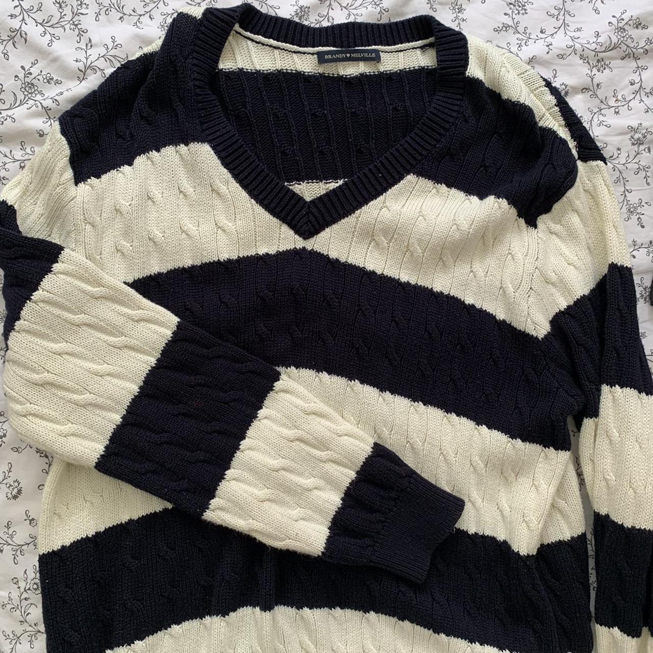 brandy nikki cotton striped sweater in navy/cream... - Depop