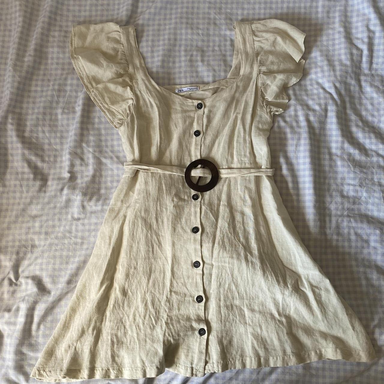 zara white mini dress ☆ button up, removable and... - Depop