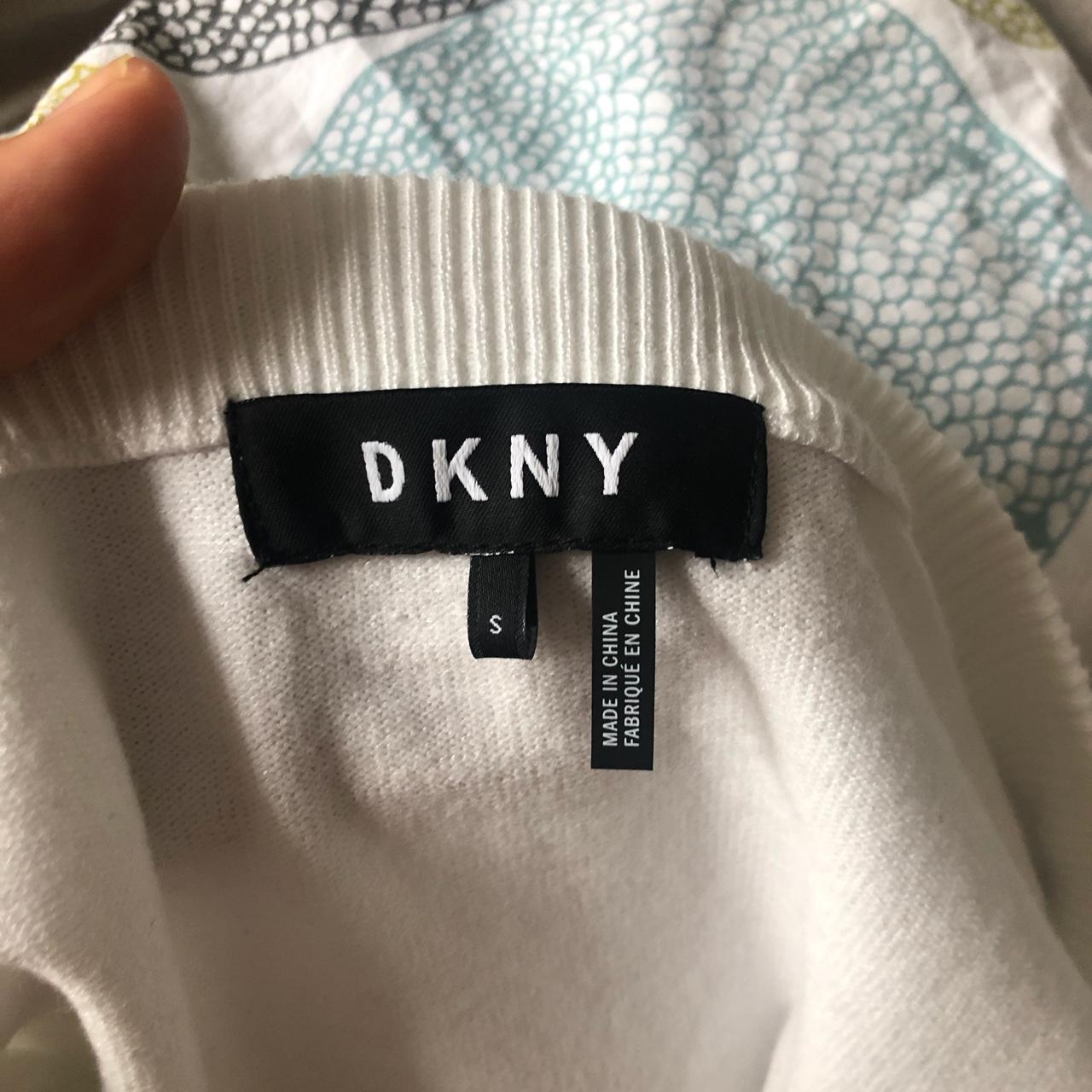 genuine DKNY WHITE JUMPER WITH STRIPED SLEEVES. RRP:... - Depop