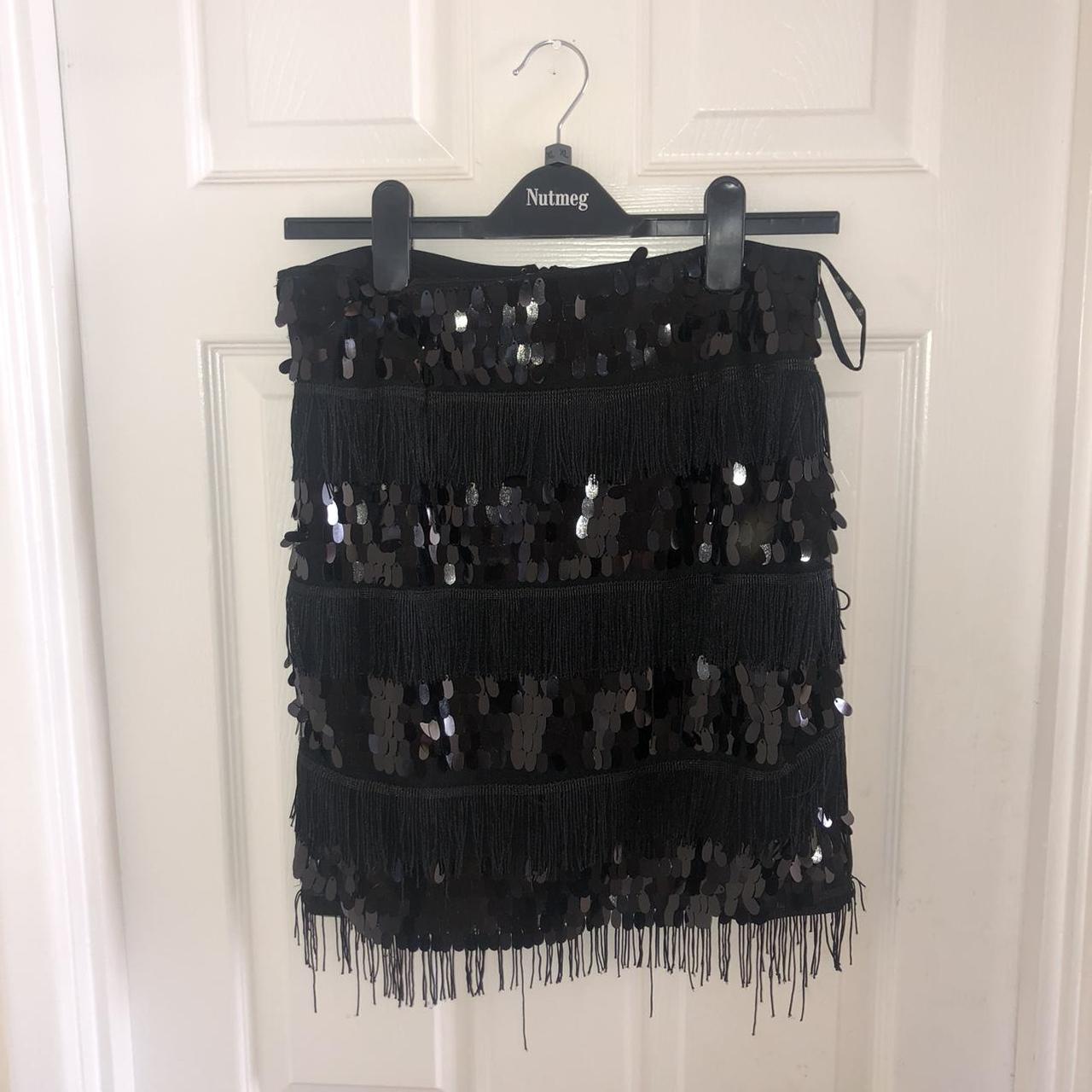 fringe and sequin black mini skirt #black #skirt... - Depop