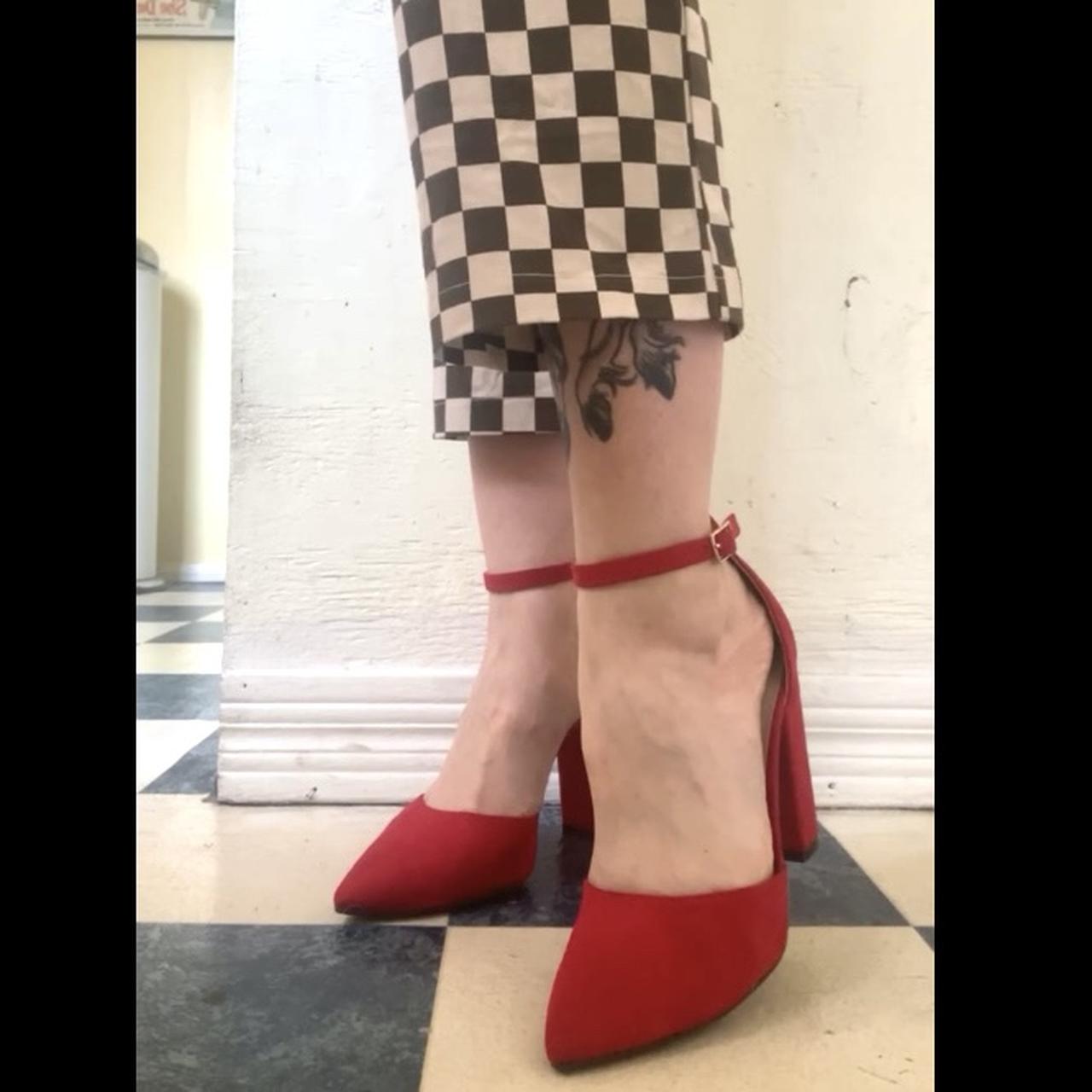 Red suede Mary Jane strap chunky heel SO comfortable... - Depop