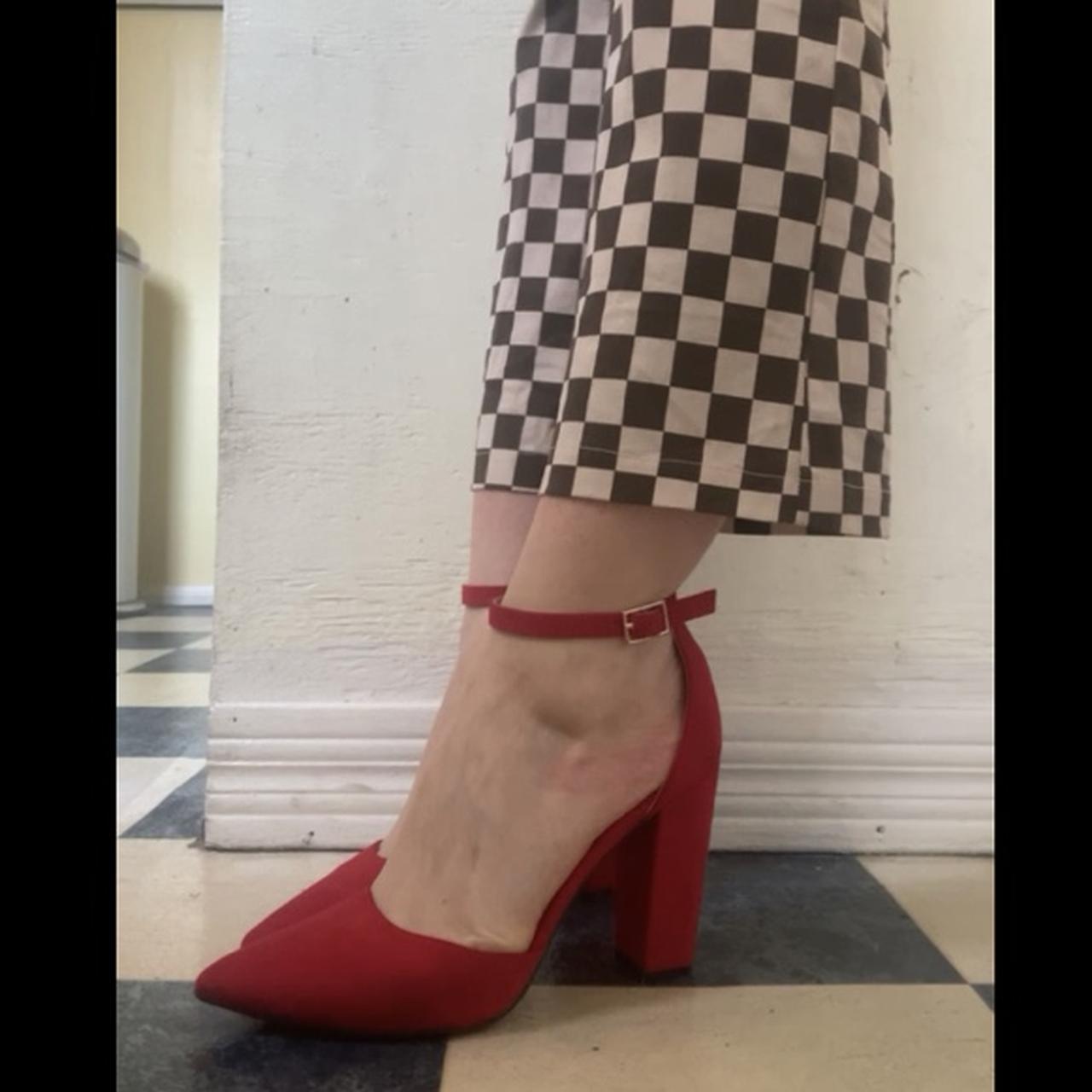 Red suede Mary Jane strap chunky heel SO comfortable... - Depop