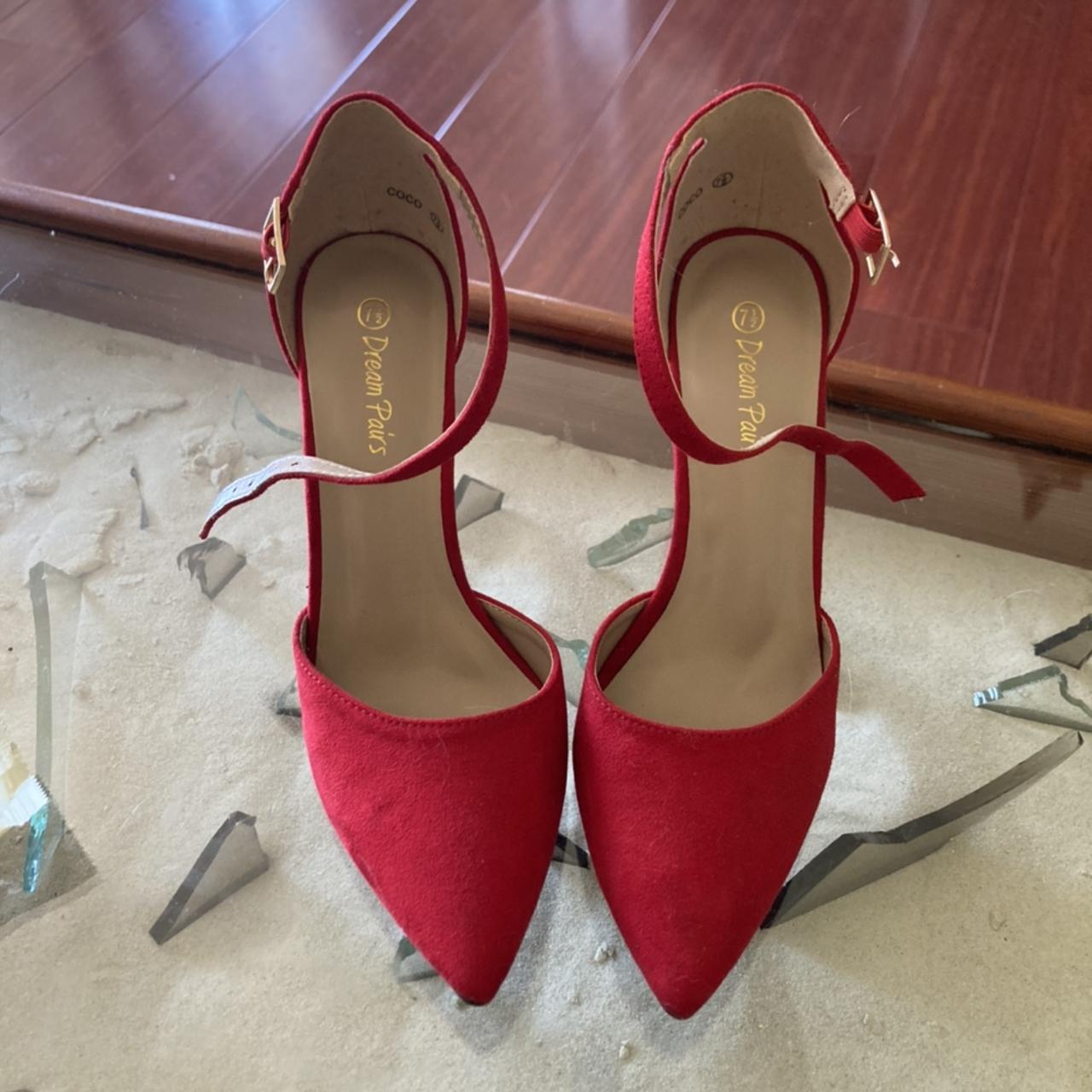 Red suede Mary Jane strap chunky heel SO comfortable... - Depop