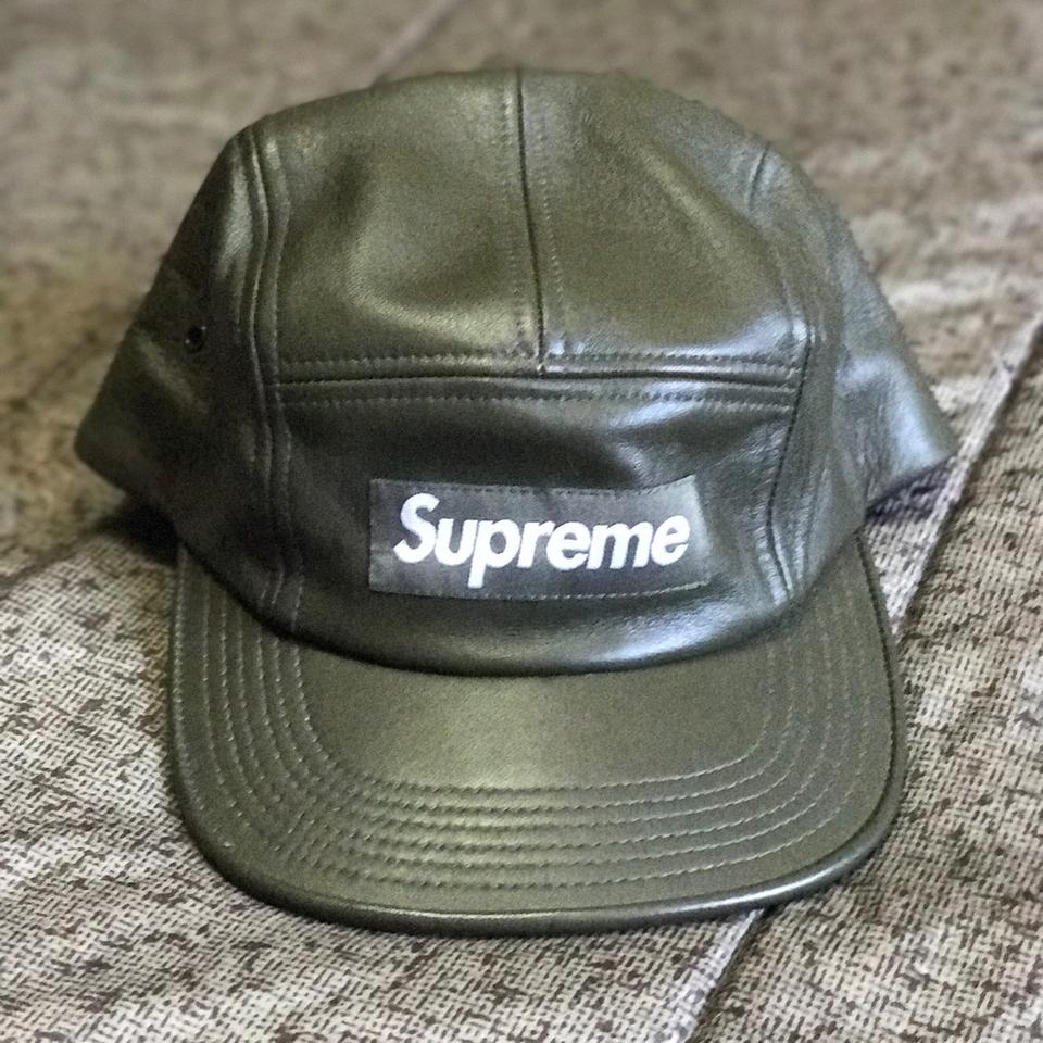 Supreme Olive Leather Camp Cap - Depop