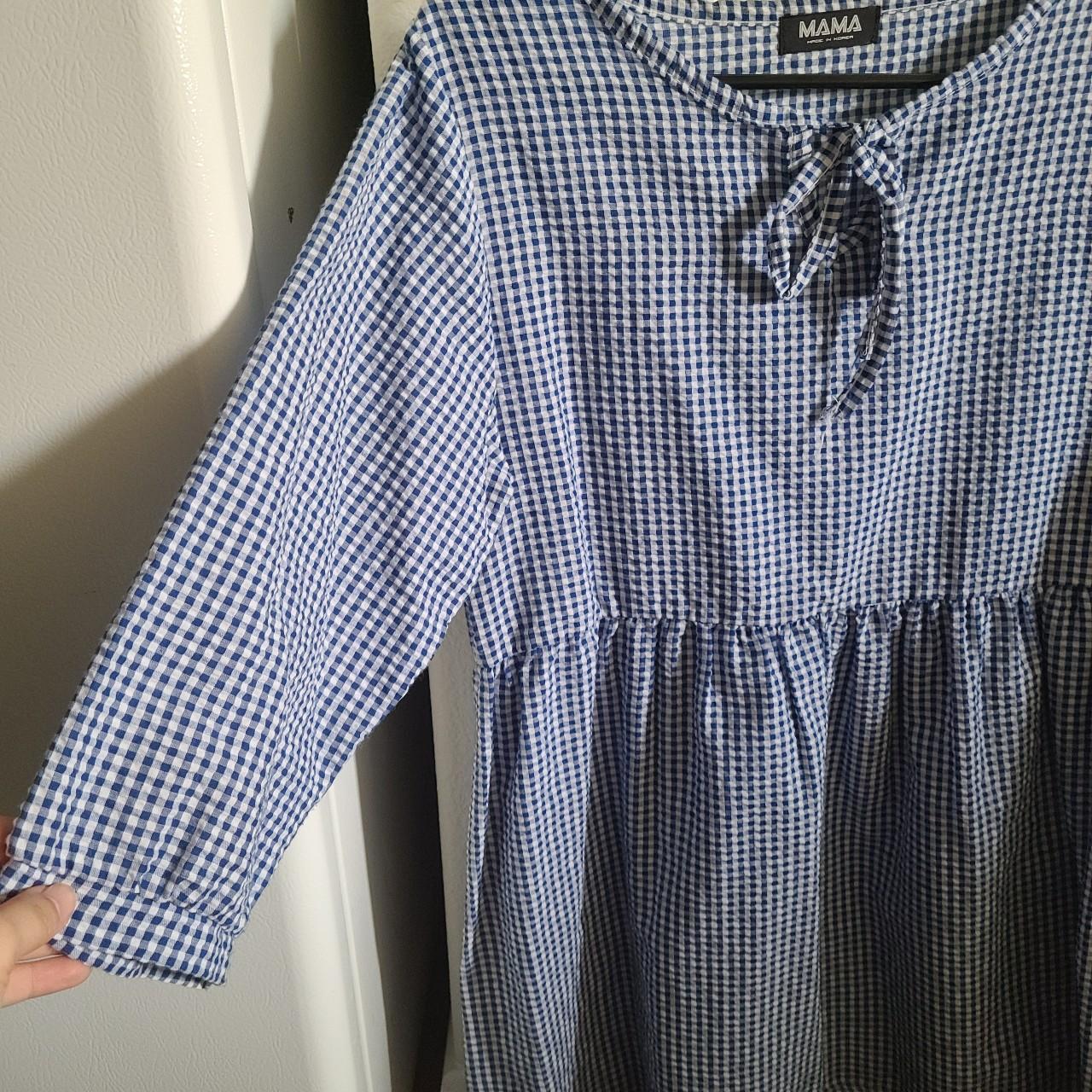 Blue gingham baby doll dress with elbow length... Depop
