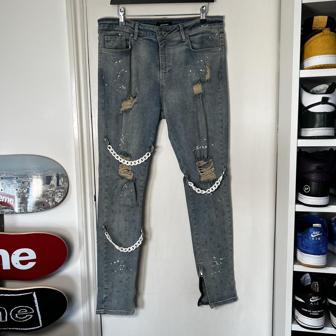 Jaffary Denim Chain Splatter Jeans...
