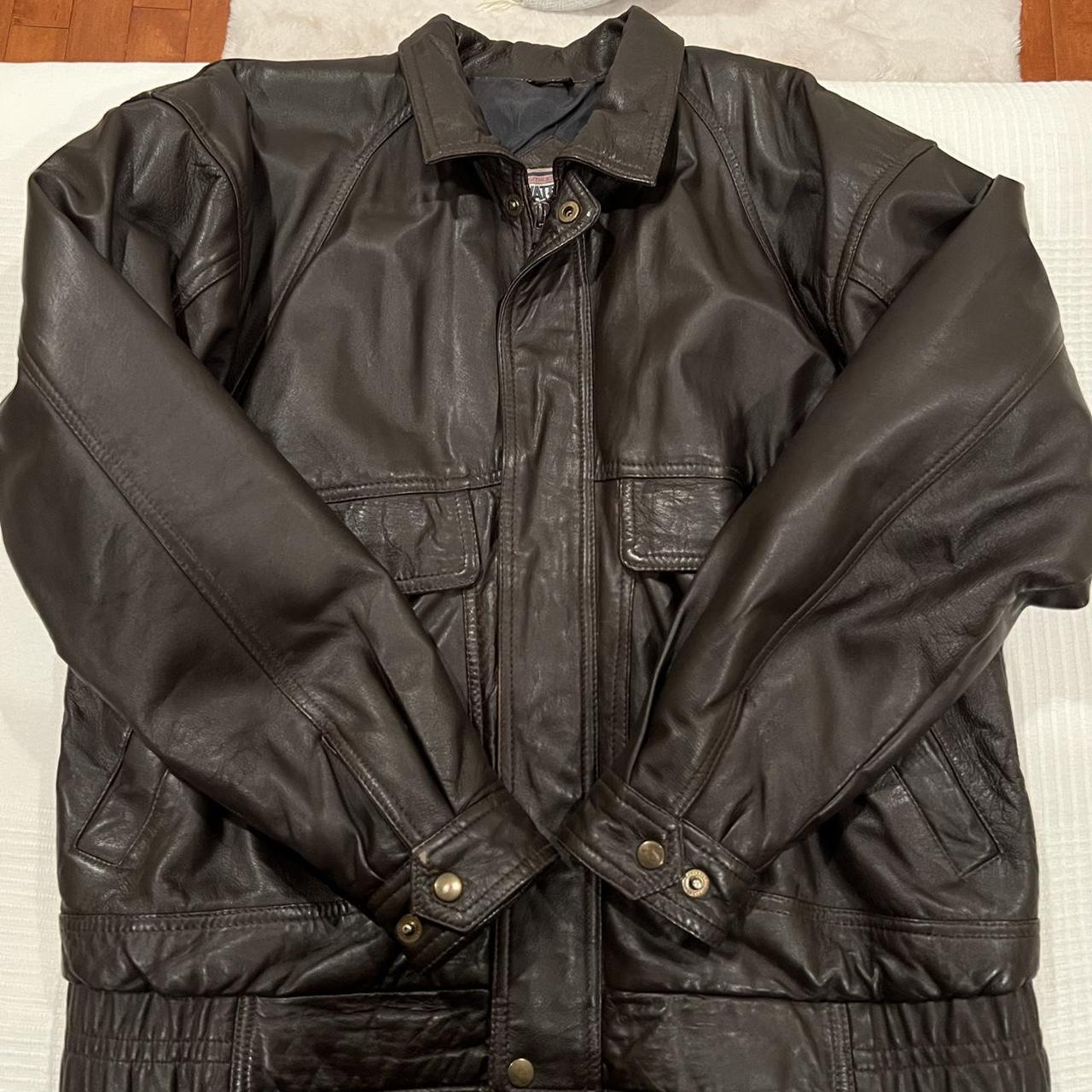 mens vintage dark brown leather bomber jacket... - Depop