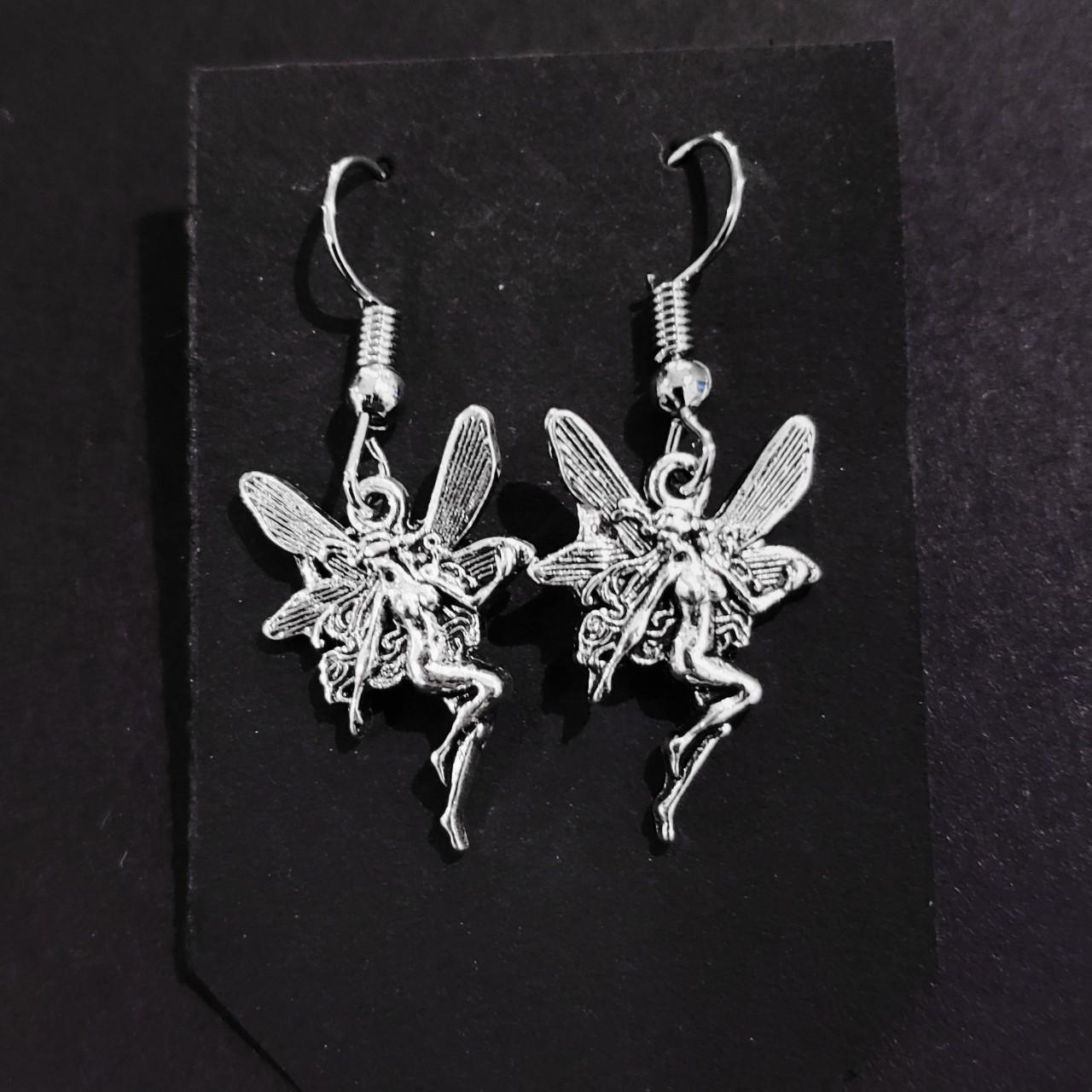 Small Silver Fairy Drop Earrings... - Depop
