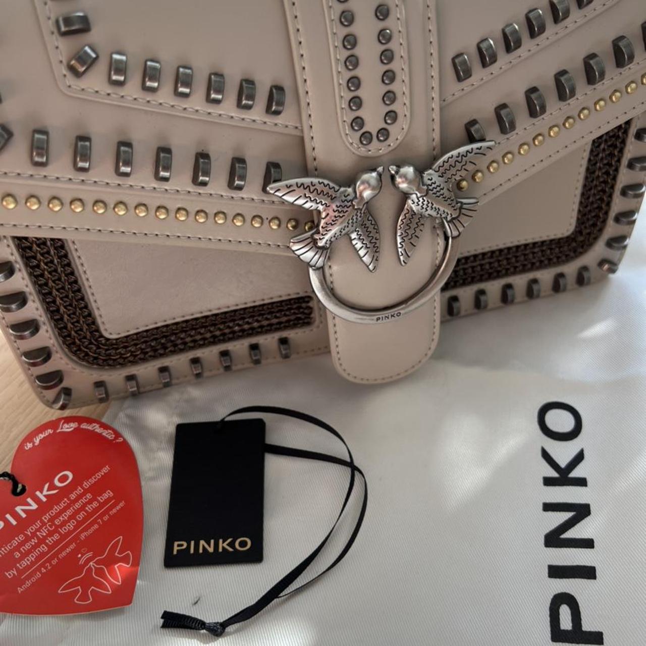 Pinko LOVE BAG. Grey leather decorated with studs Depop