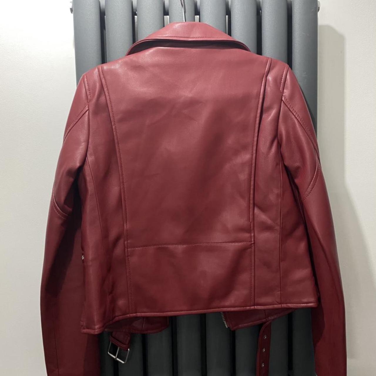 Zara Red Leather Jacket - Like New - Size XS #zara... - Depop