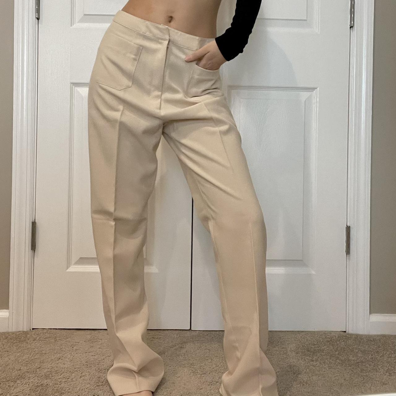 Beige Flowy Pocket Trouser Pants Free... - Depop